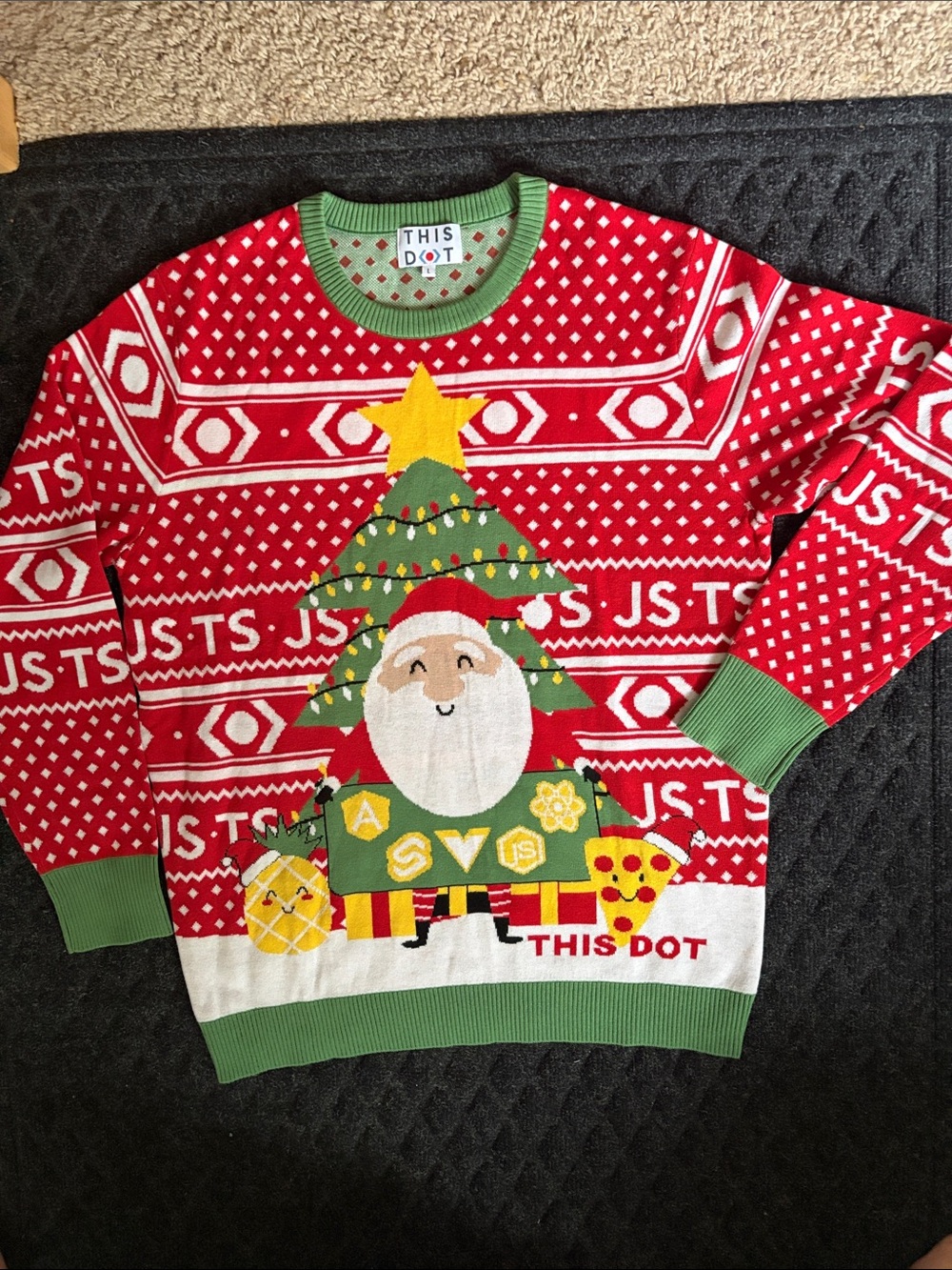 Ugly Christmas Sweater Men's Red Santa Tree Crewneck Sweater Size Large
